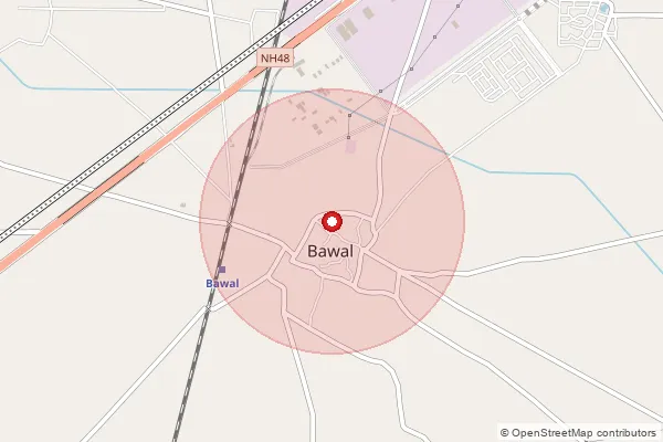 Map showing approximate area covered by Pincode 123501 — Bawal So, Rewari