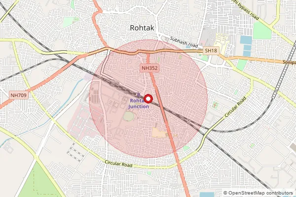 Map showing approximate area covered by Pincode 124001 — Rohtak Ho, Rohtak