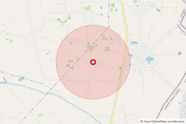 Map showing approximate area covered by Pincode 124102 — Madana Kalan Bo, Jhajjar