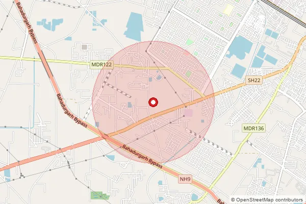 Map showing approximate area covered by Pincode 124105 — Sondhi Bo, Jhajjar
