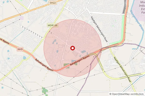 Map showing approximate area covered by Pincode 124507 — Bahadurgarh Ho, Jhajjar