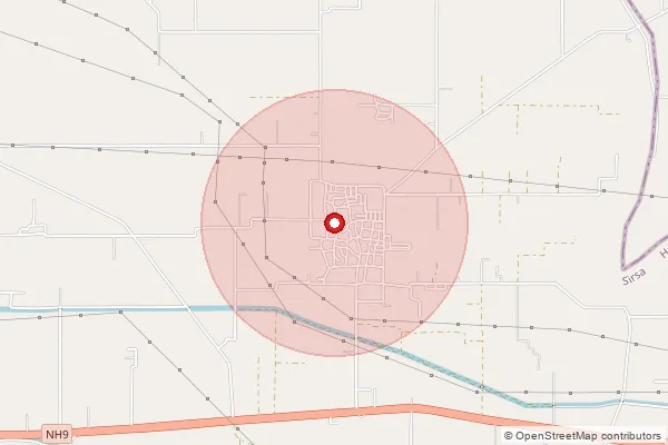 Map showing approximate area covered by Pincode 125054 — Bahaudin So, Sirsa