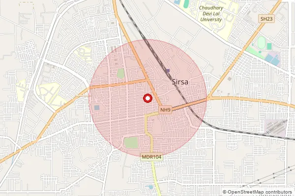 Map showing approximate area covered by Pincode 125055 — Sirsa Ho, Sirsa