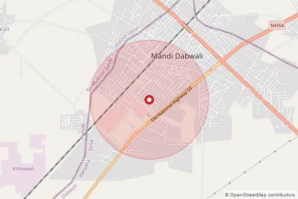 Map showing approximate area covered by Pincode 125104 — Mandi Dabwali So, Sirsa