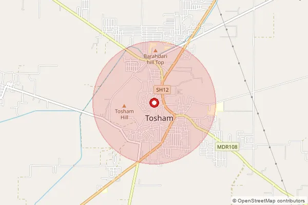 Map showing approximate area covered by Pincode 127040 — Dadam Bo, Bhiwani