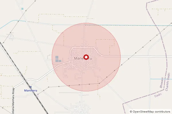 Map showing approximate area covered by Pincode 127309 — Dhareru Bo, Bhiwani