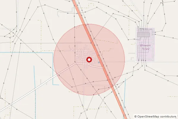 Map showing approximate area covered by Pincode 127311 — Dhirana Bo, Bhiwani