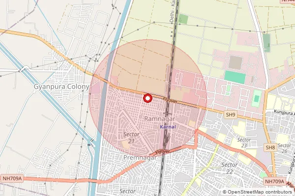 Map showing approximate area covered by Pincode 132001 — Karnal H.O, Karnal