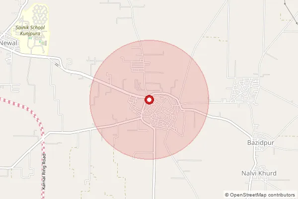 Map showing approximate area covered by Pincode 132022 — Kunjpura S.O, Karnal