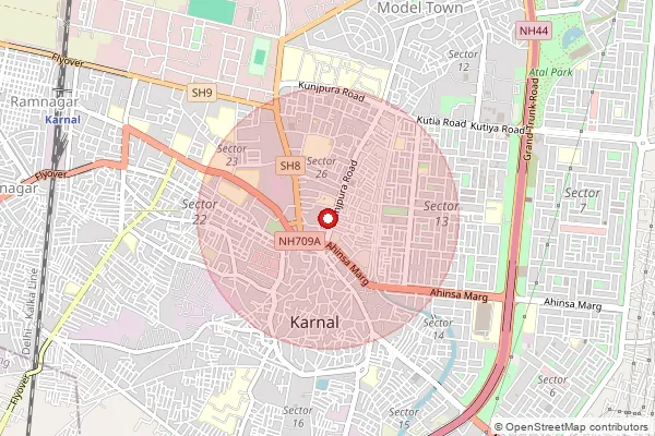 Map showing approximate area covered by Pincode 132023 — Bara Gaon B.O, Karnal