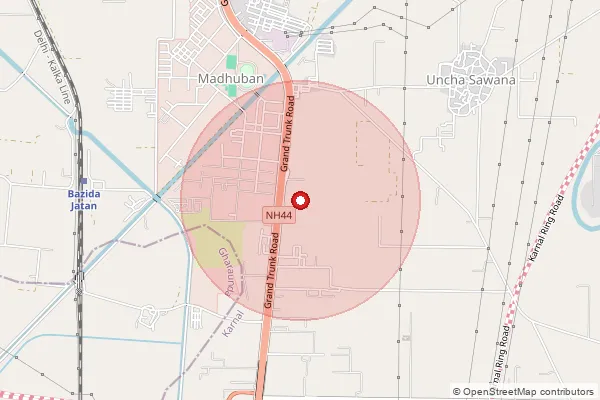 Map showing approximate area covered by Pincode 132037 — Barauta B.O, Karnal