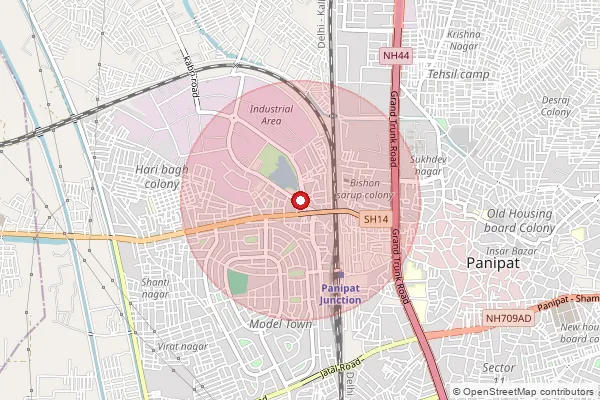 Map showing approximate area covered by Pincode 132117 — Nilokheri Gip S.O, Karnal