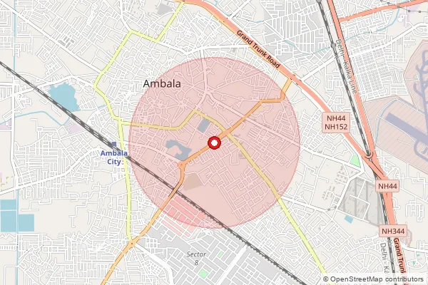 Map showing approximate area covered by Pincode 133005 — Sarsehri B.O, Ambala