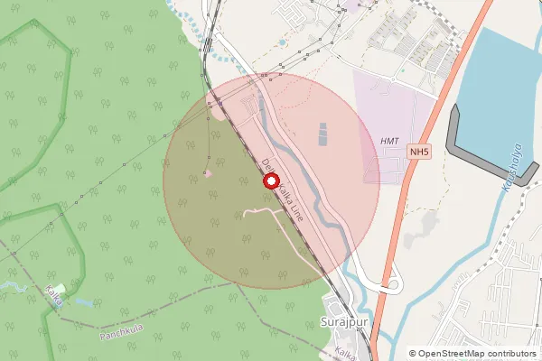 Map showing approximate area covered by Pincode 133301 — B.C.W. Suraj Pur S.O, Panchkula