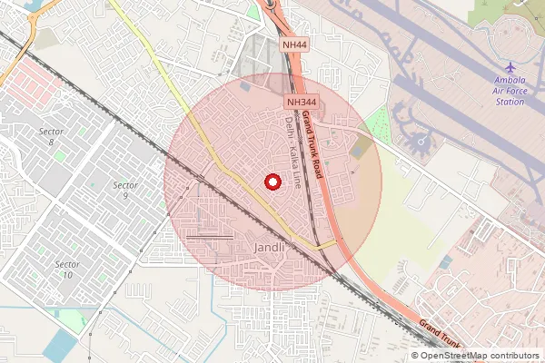 Map showing approximate area covered by Pincode 134003 — Ambala City H.O, Ambala