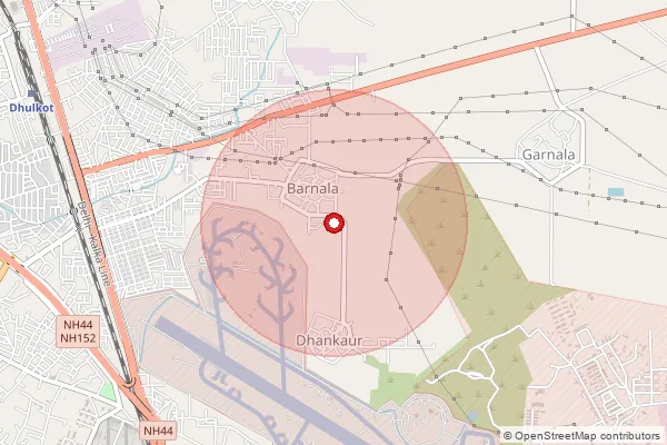 Map showing approximate area covered by Pincode 134007 — Dhankaur B.O, Ambala