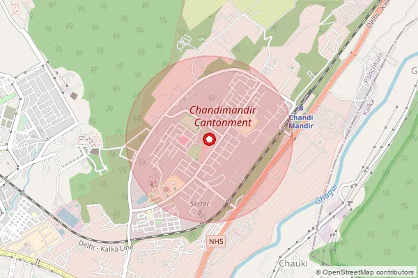 Map showing approximate area covered by Pincode 134107 — Chandi Mandir Cantt S.O, Panchkula