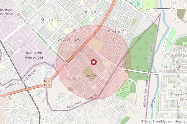 Map showing approximate area covered by Pincode 134117 — Sector 20 Panchkula S.O, Panchkula