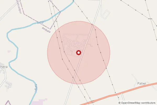 Map showing approximate area covered by Pincode 134201 — Patwi B.O, Ambala