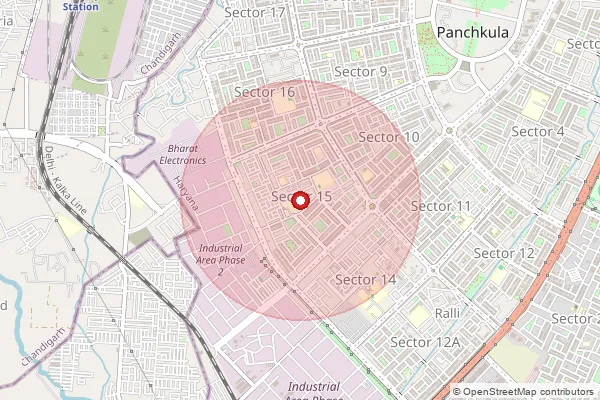 Map showing approximate area covered by Pincode 134999 — Ndc Sector 15 Panchkula, Na