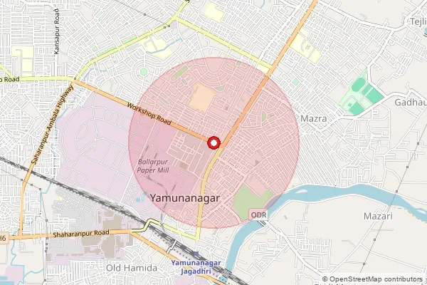 Map showing approximate area covered by Pincode 135001 — Yamunanagar H.O, Yamunanagar