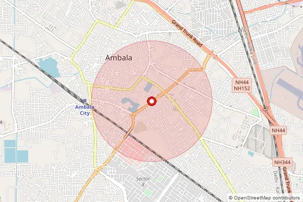 Map showing approximate area covered by Pincode 135102 — Basatianwala B.O, Yamunanagar