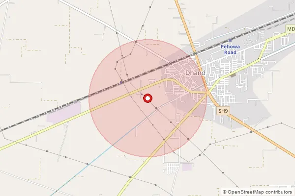 Map showing approximate area covered by Pincode 136020 — Dhand S.O, Kaithal