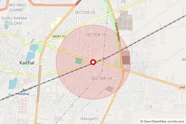 Map showing approximate area covered by Pincode 136027 — Budha Khera B.O, Kaithal