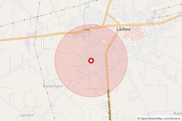 Map showing approximate area covered by Pincode 136132 — Barout B.O, Kurukshetra