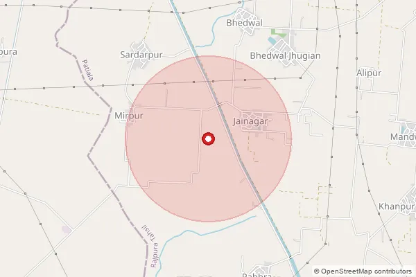 Map showing approximate area covered by Pincode 140402 — Chamaru Bo, Patiala