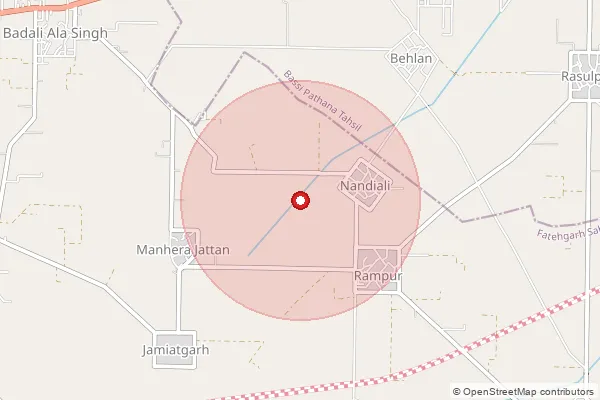 Map showing approximate area covered by Pincode 140408 — Balhari Kalan Bo, Fatehgarh Sahib