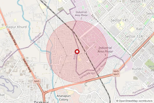 Map showing approximate area covered by Pincode 140604 — Baltana So, S.A.S Nagar