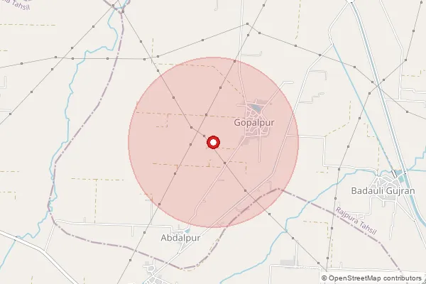 Map showing approximate area covered by Pincode 140701 — Harpalpur Bo, Patiala