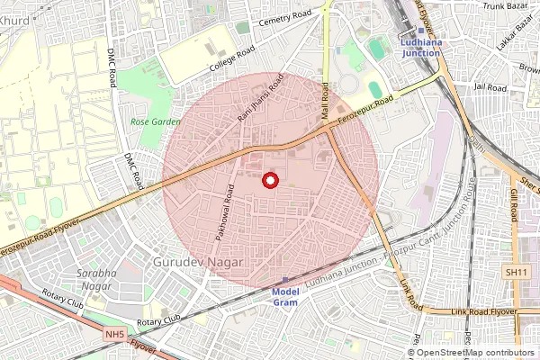 Map showing approximate area covered by Pincode 141001 — Ludhiana Ho, Ludhiana