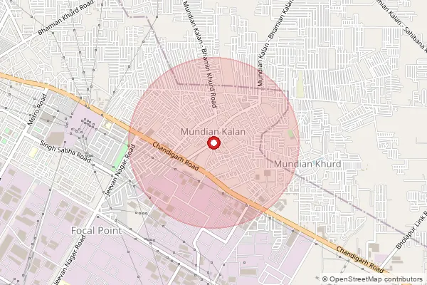 Map showing approximate area covered by Pincode 141015 — Karyana Kalan Bo, Ludhiana