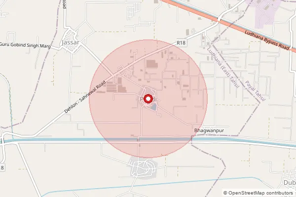 Map showing approximate area covered by Pincode 141206 — Khanpur Bo, Ludhiana
