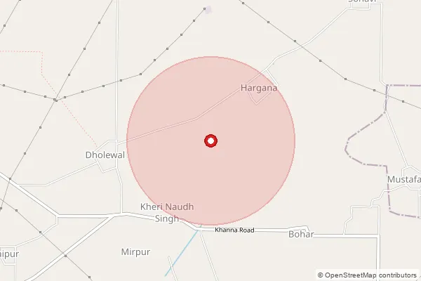 Map showing approximate area covered by Pincode 141411 — Hargana Bo, Fatehgarh Sahib