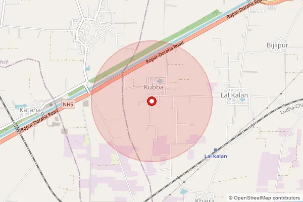 Map showing approximate area covered by Pincode 141418 — Kubba Bo, Ludhiana