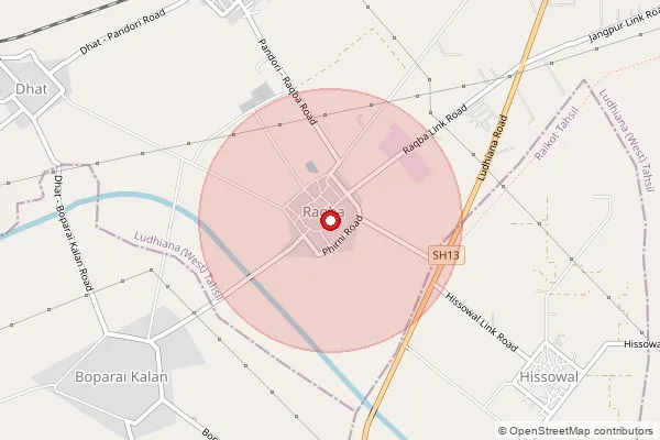 Map showing approximate area covered by Pincode 141422 — Raqba Bo, Ludhiana