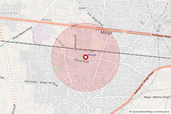 Map showing approximate area covered by Pincode 142001 — Moga Ho, Moga