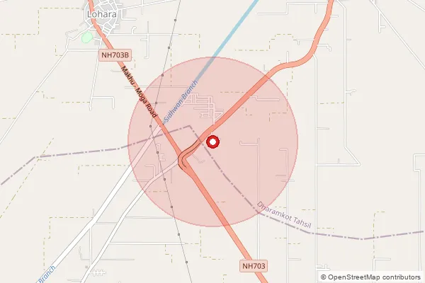 Map showing approximate area covered by Pincode 142002 — Chand Nau Bo, Moga