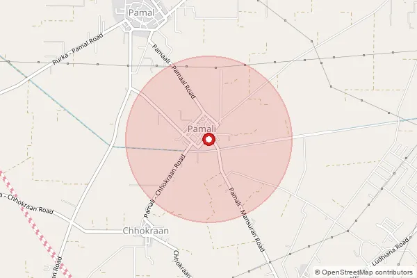 Map showing approximate area covered by Pincode 142021 — Pamali Bo, Ludhiana