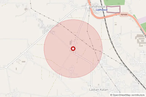 Map showing approximate area covered by Pincode 142025 — Bhundri Bo, Ludhiana