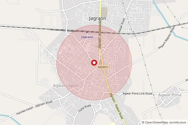 Map showing approximate area covered by Pincode 142026 — Jagraon Ho, Ludhiana