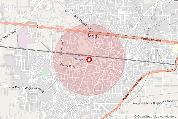 Map showing approximate area covered by Pincode 142037 — Bir Raoke Bo, Moga