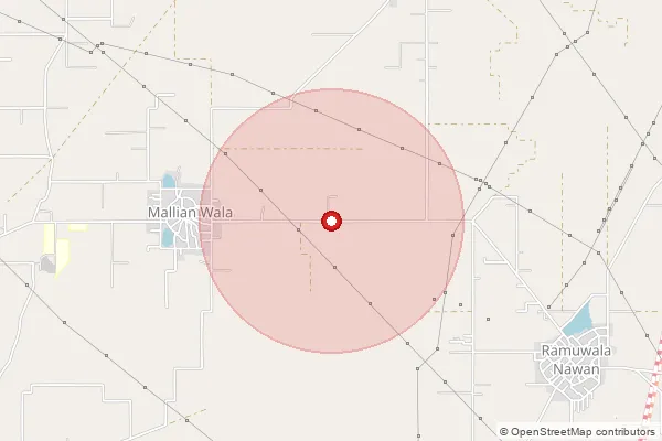 Map showing approximate area covered by Pincode 142040 — Mallianwala Bo, Moga