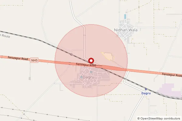 Map showing approximate area covered by Pincode 142045 — Kishan Garh Bo, Moga