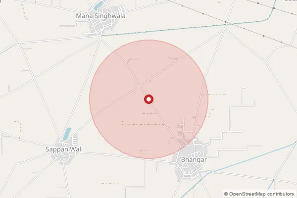 Map showing approximate area covered by Pincode 142048 — Dadahur Bo, Moga