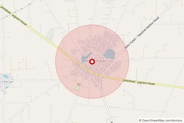 Map showing approximate area covered by Pincode 142054 — Kokri Heron Bo, Moga