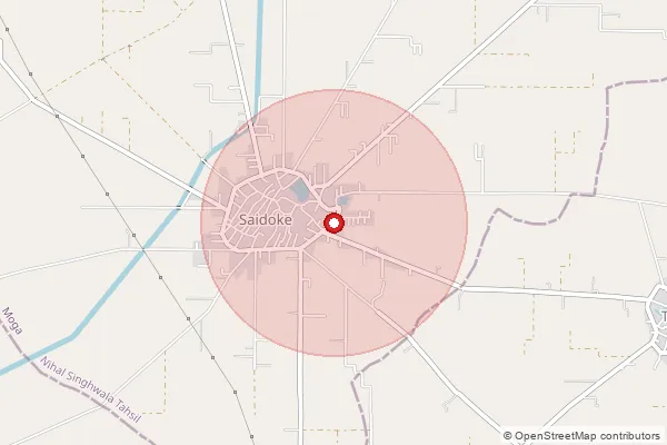 Map showing approximate area covered by Pincode 142055 — Saidoke Bo, Moga